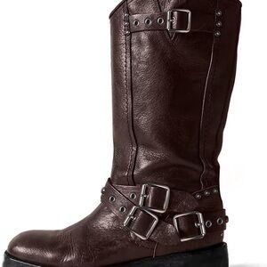 NEW Adogor Women's Mid Calf Boots  Low Heel Riding Buckle Boot Womens Size 9